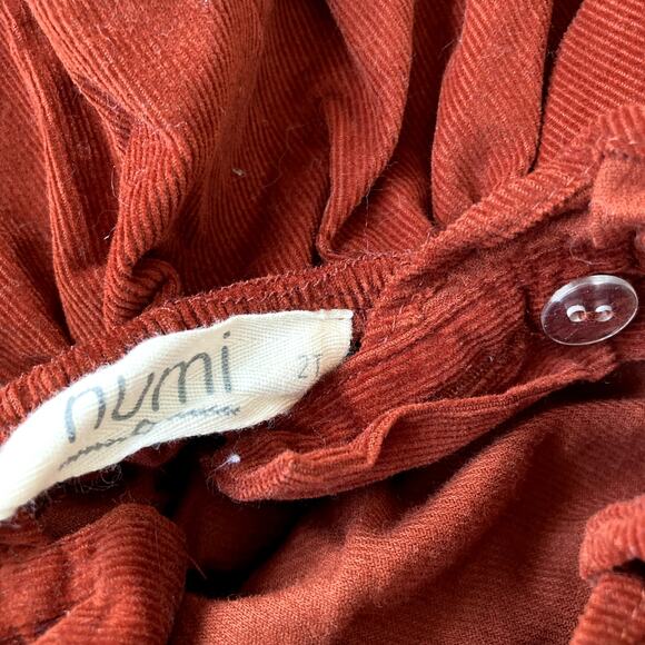 Numi Kids Fine Wale Corduroy Ruffle Pinafore Dress - Rust Brick Red - 2T - Picture 5 of 8